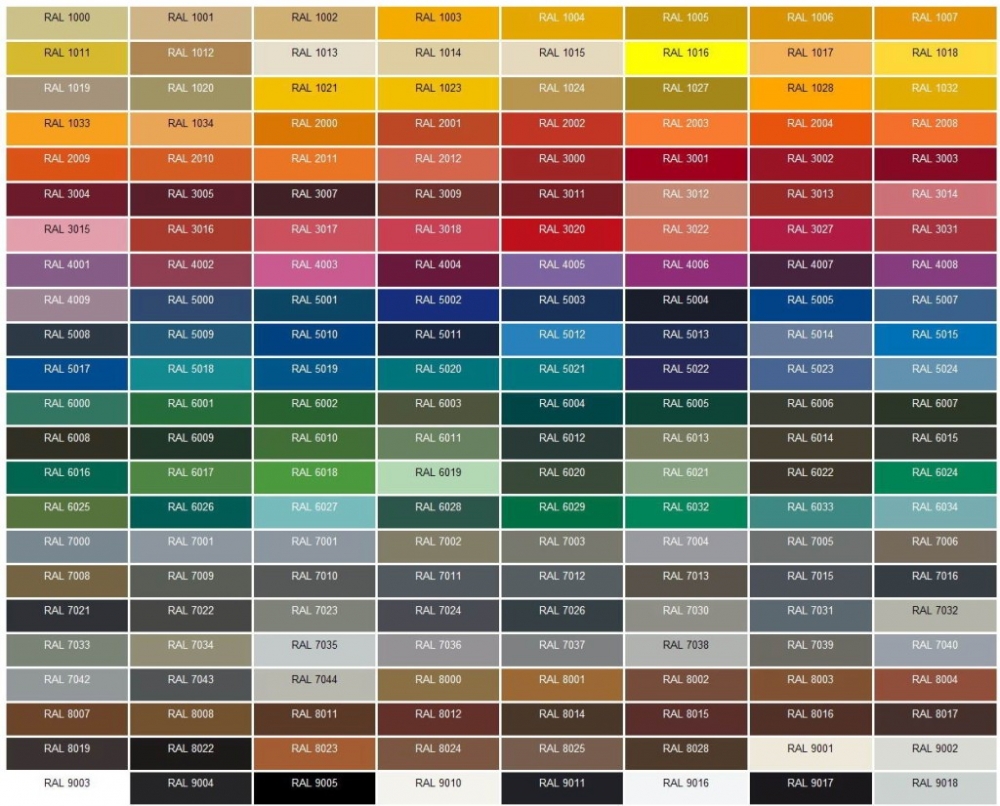 Palette de couleurs RAL. Ici vous pouvez choisir la couleur de votre conteneur