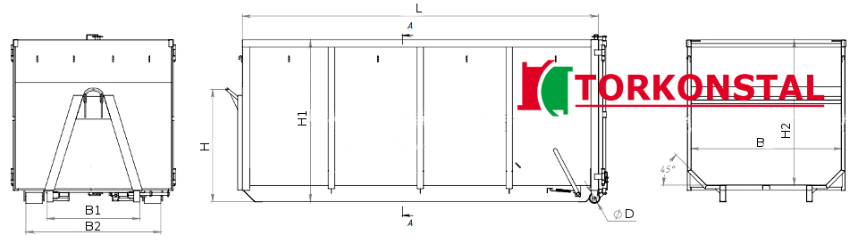 Podstawowe wymiary kontenera KP 25 Torkonstal